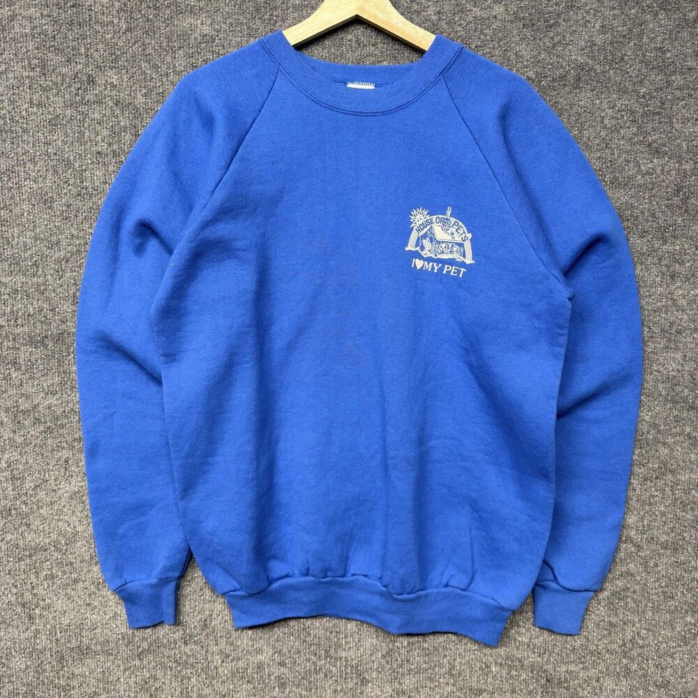 Vintage Fruit Of The Loom Sweatshirt Men XL Blue House Of Pets I Love My Pet USA